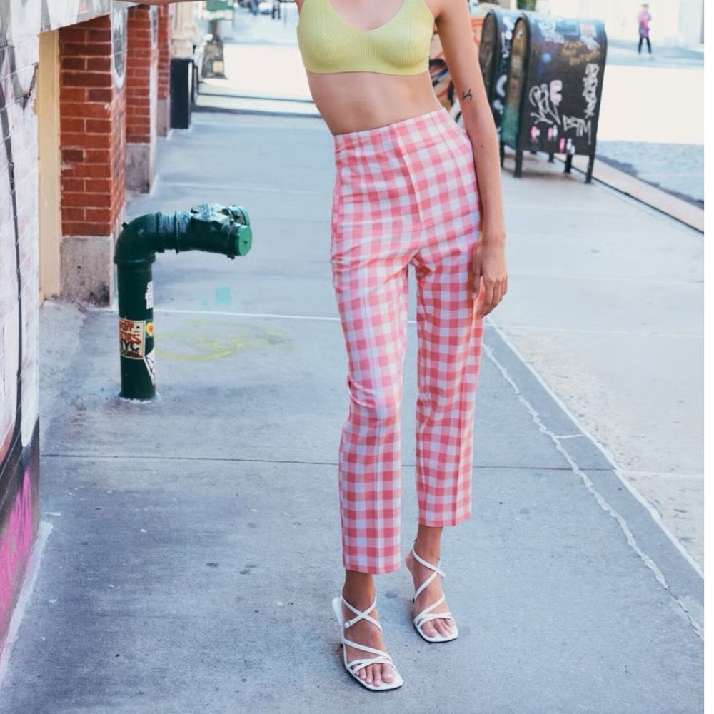 Zara Pink and White Checkered Pants